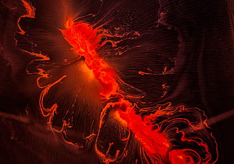 Abstract red and black fluid art splash on dark background