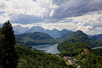 Panoramic View of Hohenschwangau Castle and Alpsee Lake in Bavaria