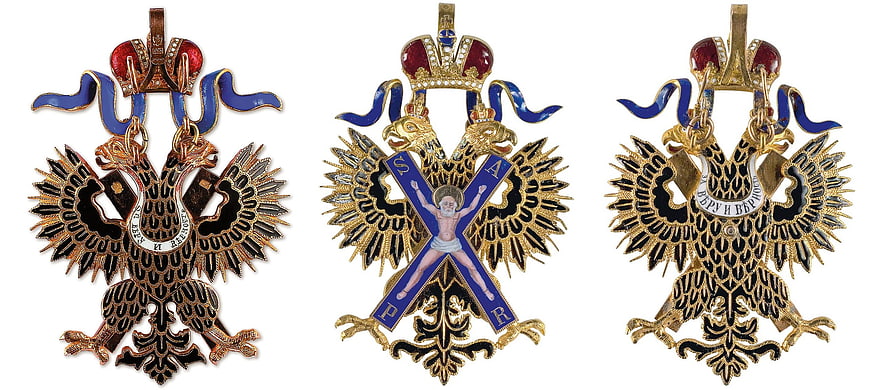 Three Historical Russian Imperial Orders with Double-Headed Eagles