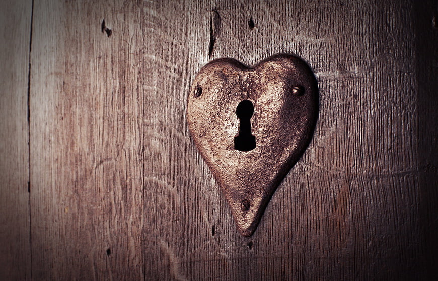 Vintage Heart-Shaped Keyhole on Old Wooden Door