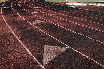 Empty Red Running Track with White Lane Markings