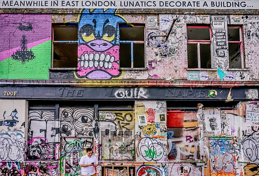 Colorful Graffiti Art on Urban Building Facade in East London