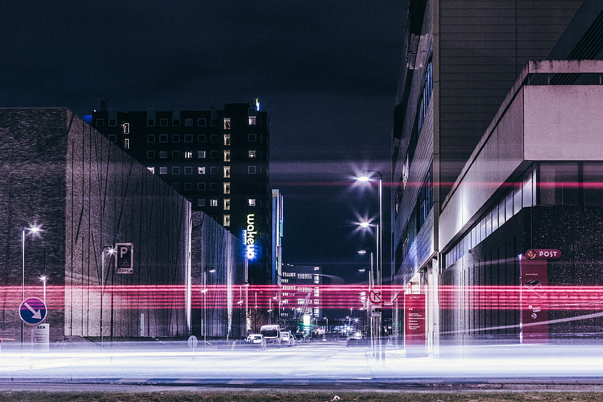 Long Exposure Night City Street with Light Trails