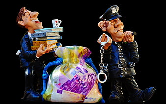 Tax Evasion Concept with Police and Money Figurines