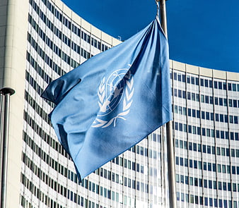 United Nations Flag Waving in Front of Headquarters