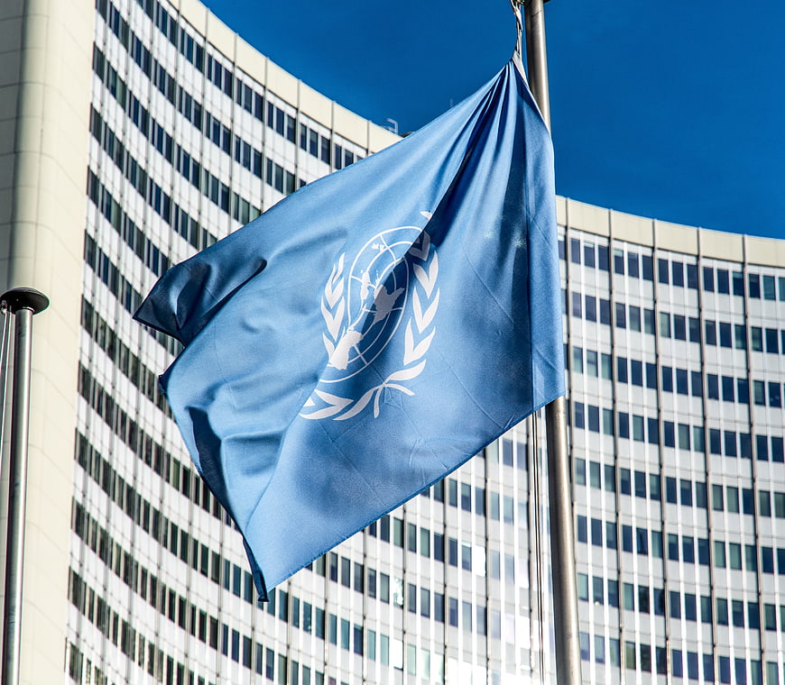 United Nations Flag Waving in Front of Headquarters
