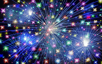 Colorful fireworks exploding in night sky celebration