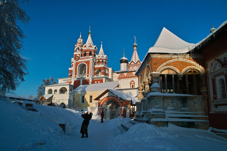 Snowy Russian Orthodox Church Architecture in Winter