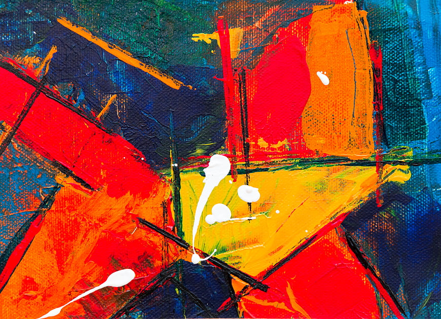 Abstract Acrylic Painting with Vibrant Red, Orange, and Blue Textures