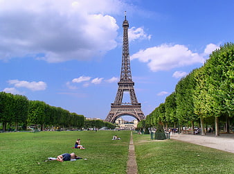 Eiffel Tower View From Champ de Mars Park in Paris