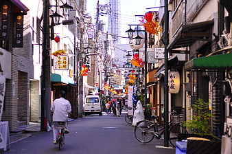 Narrow Traditional Street in Asakusa, Tokyo, Japan with Lanterns and Shops