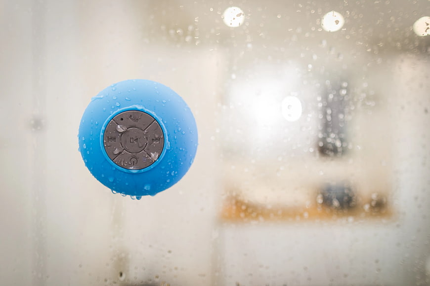 Blue Waterproof Bluetooth Speaker in Shower
