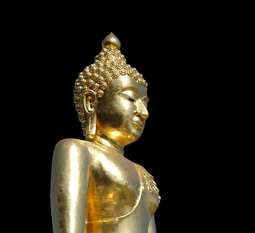 Golden Buddha Statue Profile on Black Background