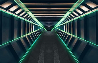 Futuristic Sci-Fi Tunnel with Neon Green Lights