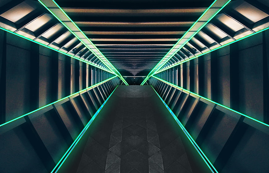 Futuristic Sci-Fi Tunnel with Neon Green Lights