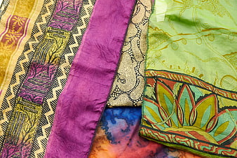 Colorful Indian Sari Fabric Textile Pattern Background