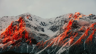 Snowy Mountain Peaks Bathed in Golden Hour Alpenglow