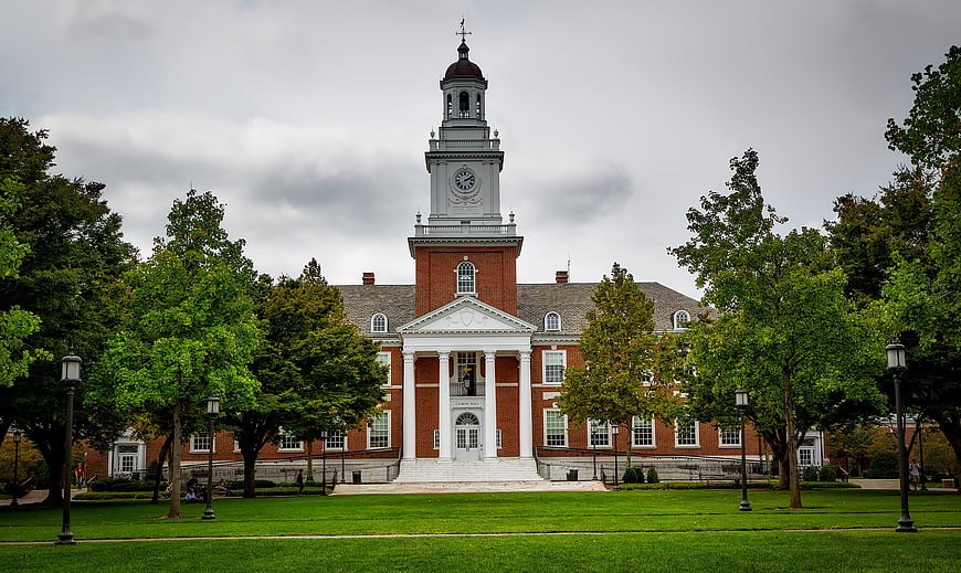 Gilman Hall at Johns Hopkins University with Clock Tower