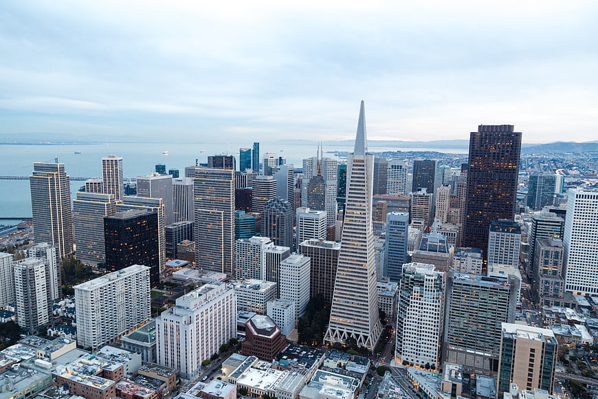 Aerial View of San Francisco Skyline with Transamerica Pyramid