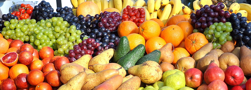 Colorful assortment of fresh fruits at a market display