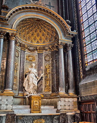 Ornate Baroque Tomb Monument with Marble Statue in Cathedral