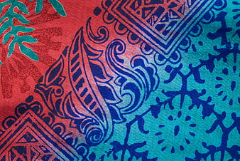 Vibrant Red and Blue Patterned Sari Fabric Texture