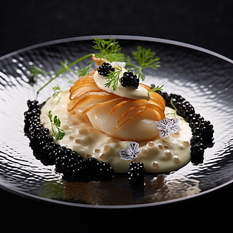 Gourmet Scallop Dish with Caviar and Cream Sauce