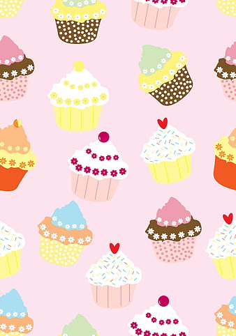 Cute Seamless Cupcake Pattern on Pink Background