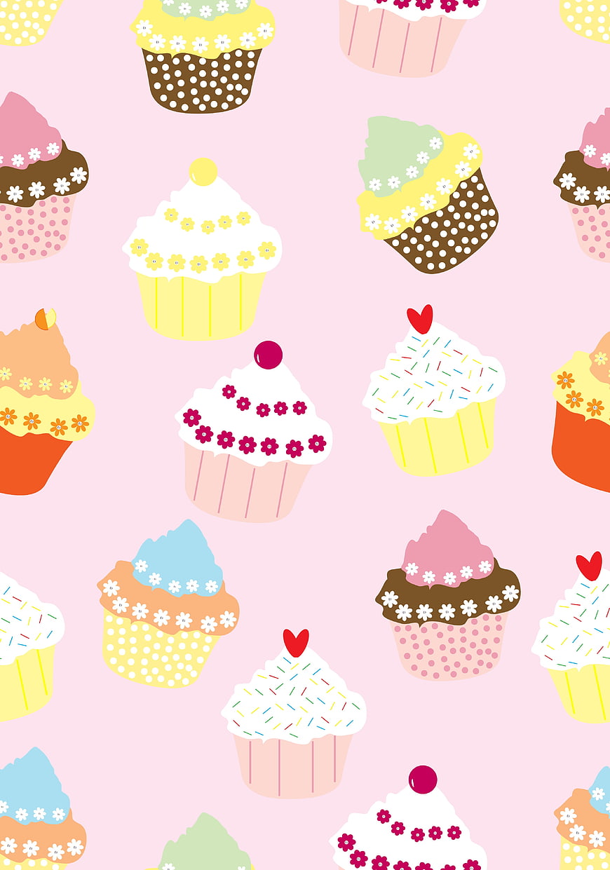 Cute Seamless Cupcake Pattern on Pink Background