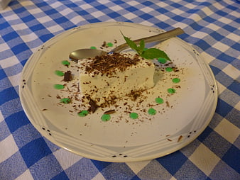 Creamy Panna Cotta Dessert With Mint And Chocolate Shavings