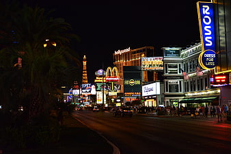 Las Vegas Strip Night Scene With Neon Signs And City Lights