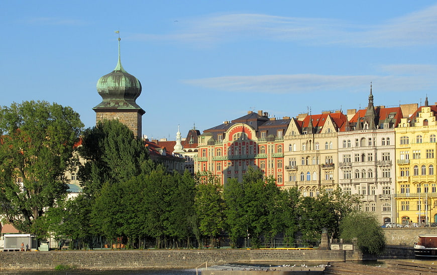 Prague skyline with historic architecture and Vltava river