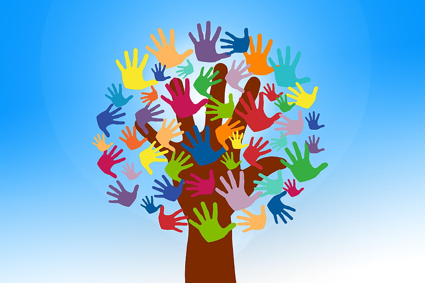 Colorful Hand Tree Illustration for Diversity and Unity