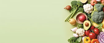 Fresh Vegetables and Fruits Flat Lay on Green Background