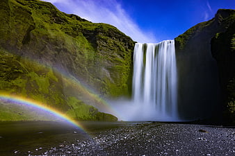 Majestic Skógafoss Waterfall in Iceland with Rainbow