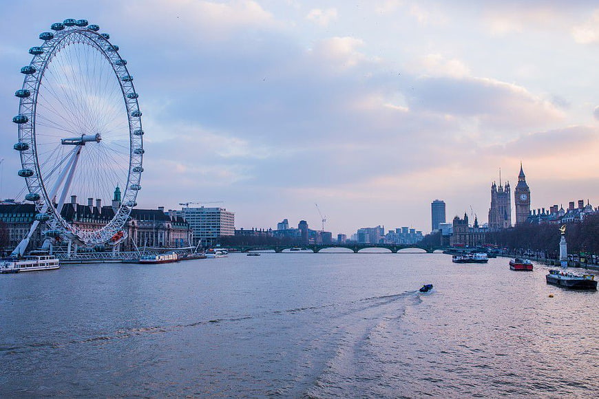 London Eye and Big Ben Sunset Over River Thames
