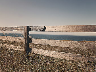 Weathered wooden fence overlooking the ocean
