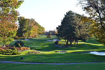 Scenic Autumn Golf Course Landscape With Manicured Fairways