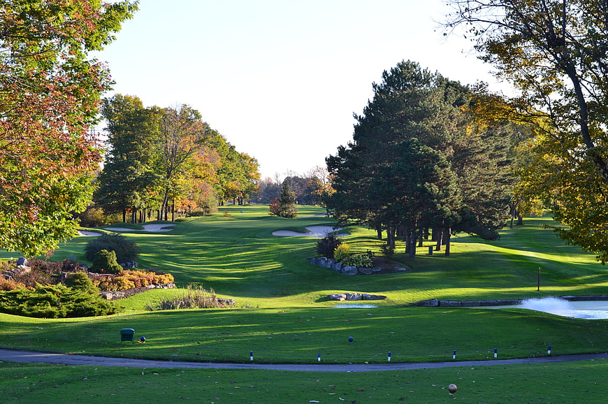 Scenic Autumn Golf Course Landscape With Manicured Fairways