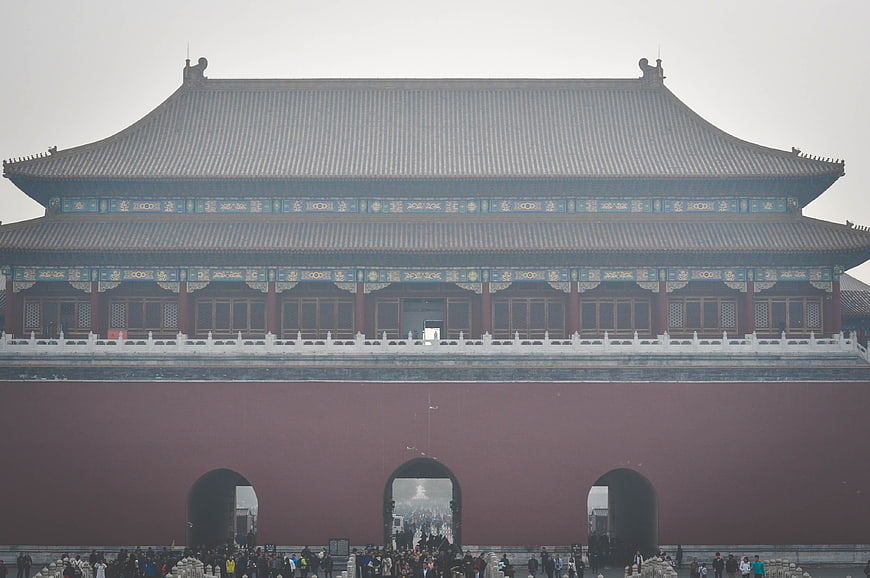 Symmetrical View of Meridian Gate at Forbidden City Beijing