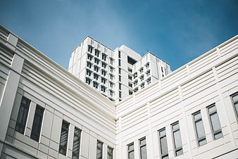 Modern white architecture with blue sky background