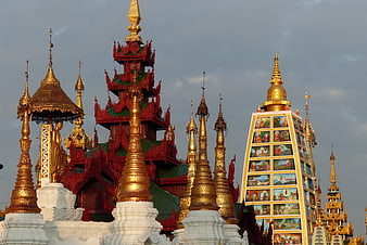 Golden Buddhist Temple Pagodas in Myanmar