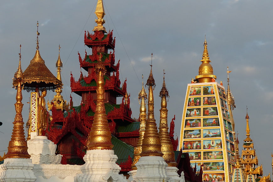 Golden Buddhist Temple Pagodas in Myanmar