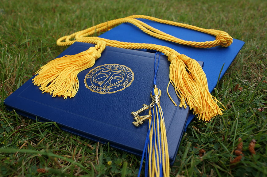 Blue Diploma and Graduation Stole on Grass
