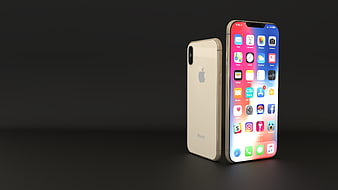 Gold iPhone Xs Max 3D Render Front and Back View on Dark Background