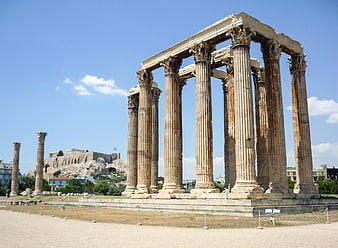 Temple of Olympian Zeus in Athens with Acropolis Background
