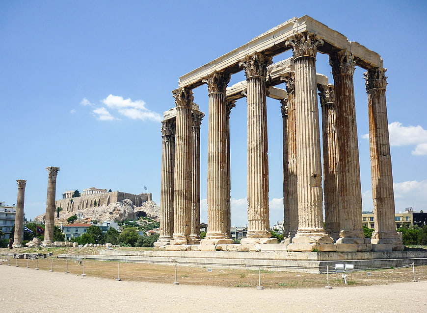 Temple of Olympian Zeus in Athens with Acropolis Background