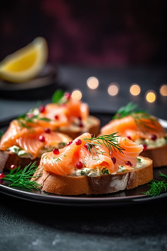 Smoked Salmon Canapes with Dill and Pomegranate