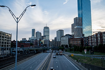 Boston Skyline and Highway at Dusk