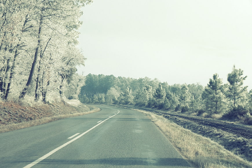 Infrared Style Winding Country Road Through Forest